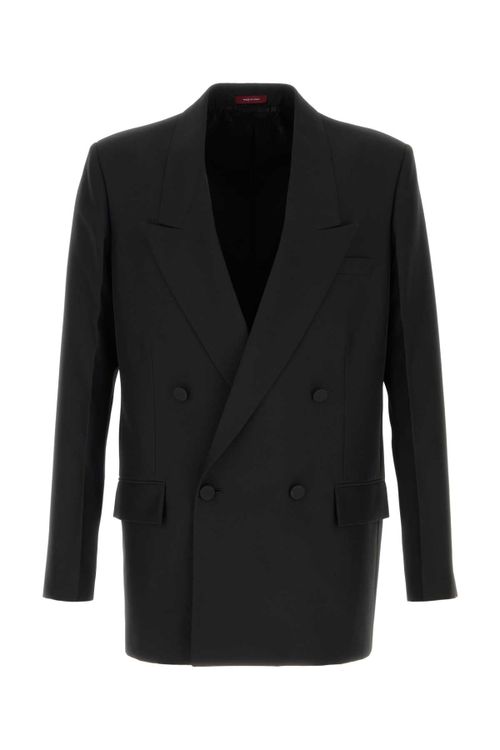 Double-Breasted Wool Blazer — Black