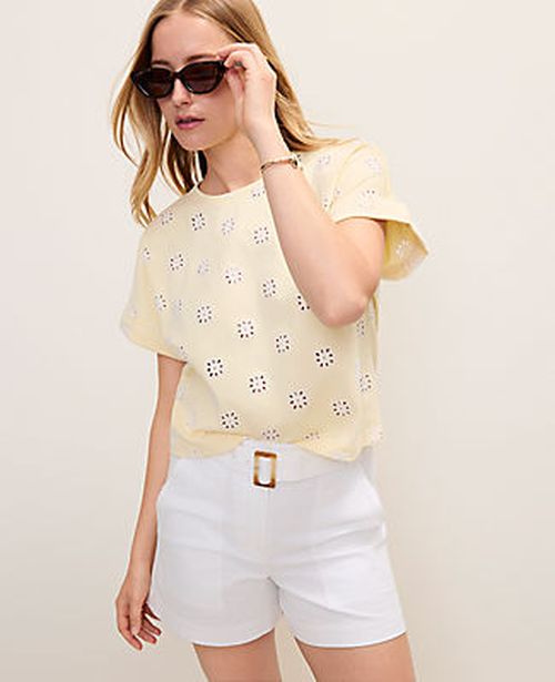 Ann Taylor Weekend Eyelet Crew Neck Top