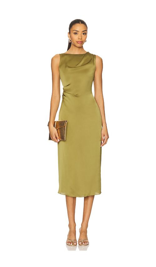 Theory Shoulder Drape Dress in Olive.  6. Also in
