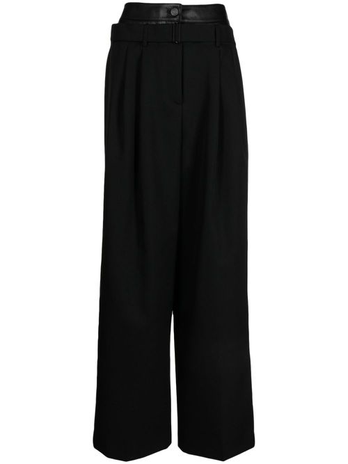 Double-layer wide-leg wool trousers - Black