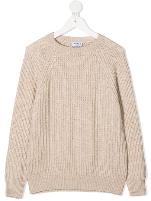 Rib-knit crew neck jumper - Neutrals