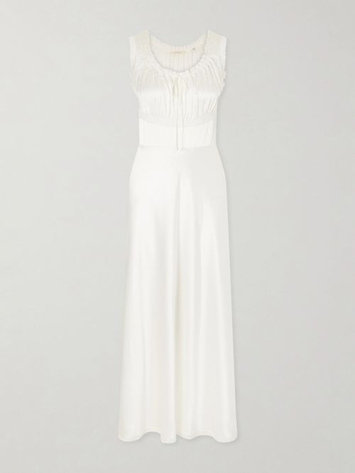 Adalie Lace-trimmed Gathered Silk-satin Midi Dress - Off-white