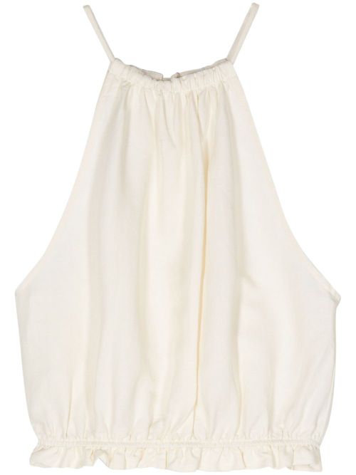 Gathered halterneck crop top - White