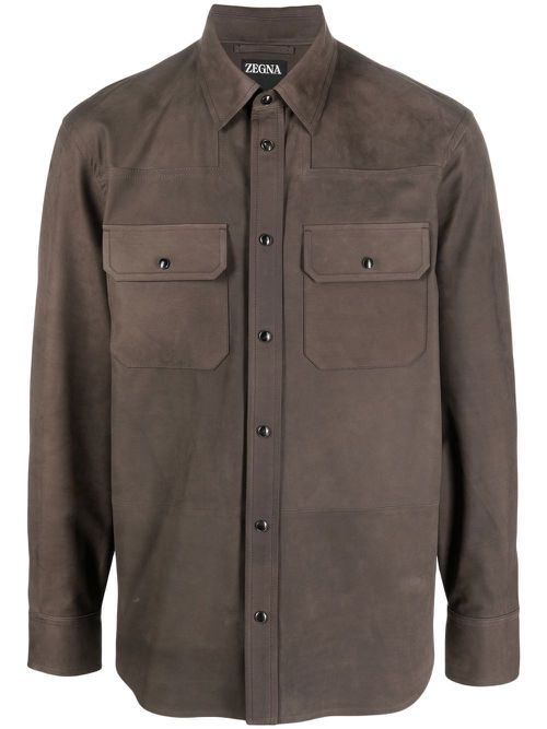 Calf-suede shirt-jacket - Brown