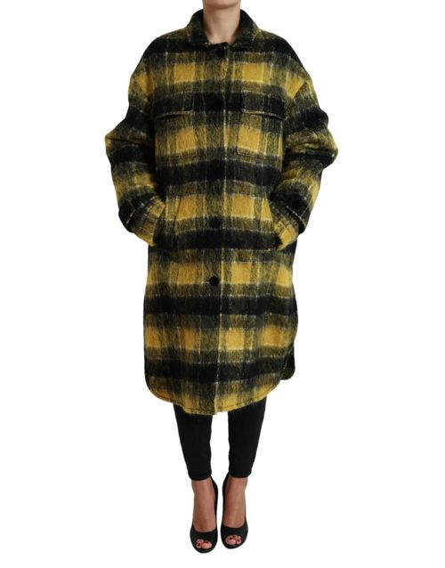 Plaid Wool Blend Coat — Yellow