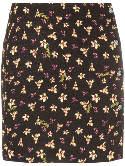 Floral-pattern jacquard miniskirt - Black
