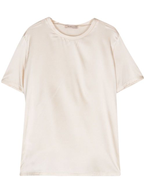 Crew-neck satin T-shirt - Neutrals