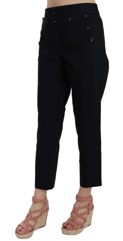 Button-Embellished Cotton Trousers — Black
