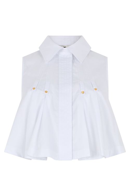 Poplin Cotton Sleeveless Shirt with Flared Hem