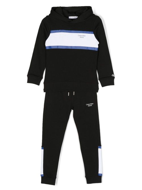 Colour-block organic cotton tracksuit - Black