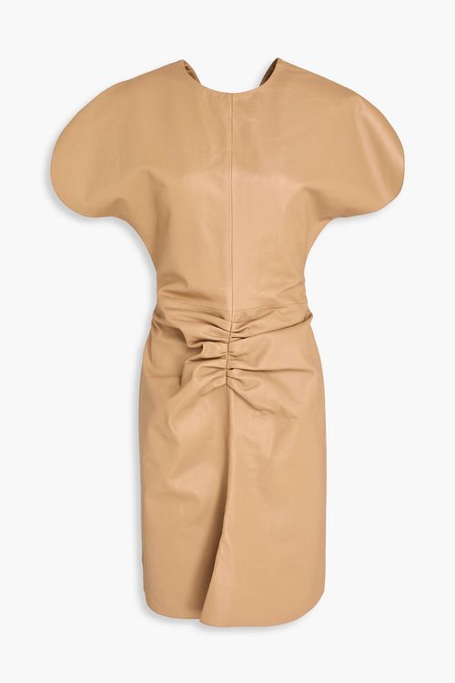 Ruched leather mini dress - Brown - UK/AU 10