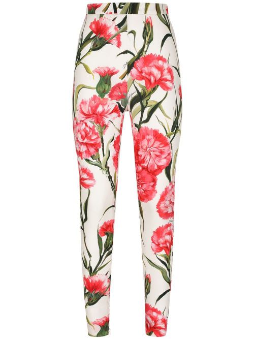 Floral-print silk leggings - White