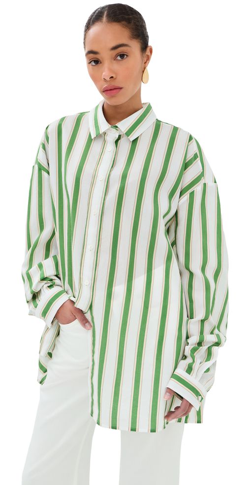 Button Down Shirt Green And White Stripes
