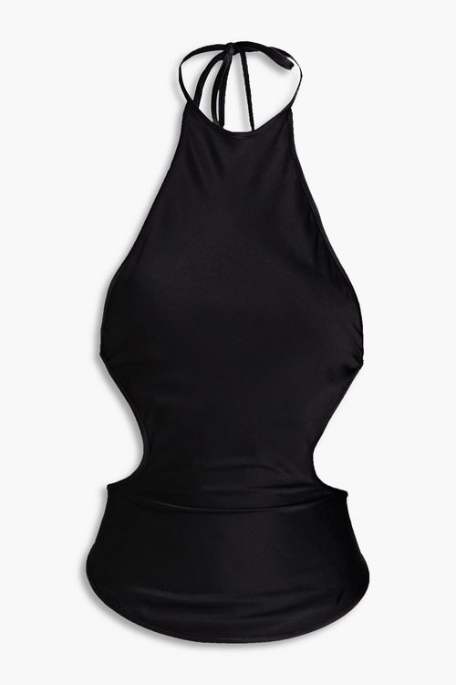 Cutout crepe-satin halterneck top
