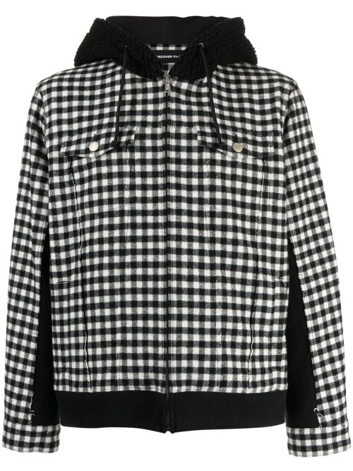 Check-print hooded jacket - Black