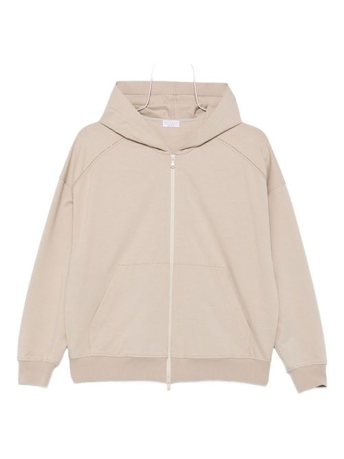 Monili chain-detail zip-front hoodie - Neutrals