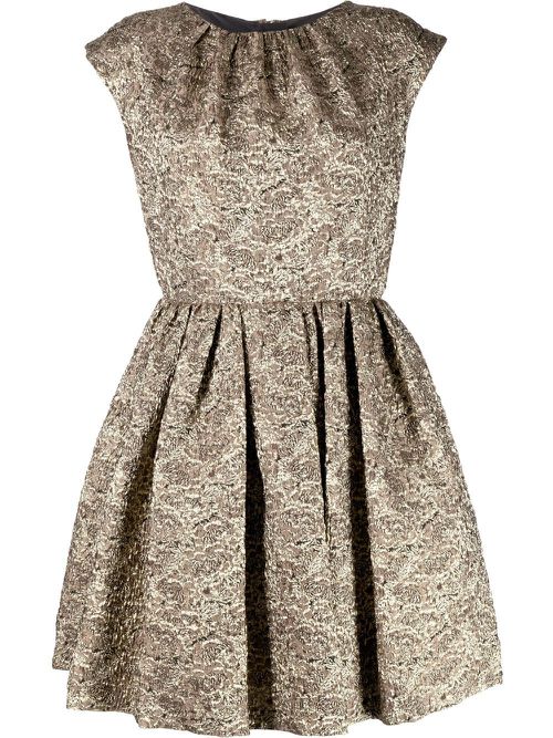 Floral-jacquard flared dress - Gold