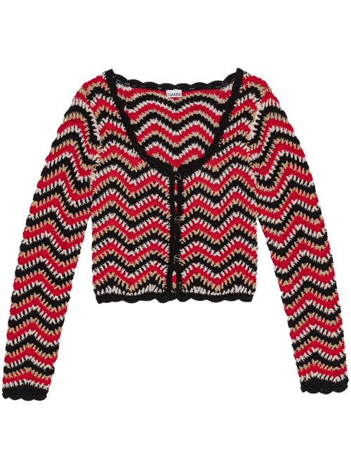 Cropped organic-cotton crochet cardigan - Red
