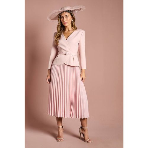 Coast Women's Crepe Bodice Long Sleeve Pleated Midi Dress in Rose