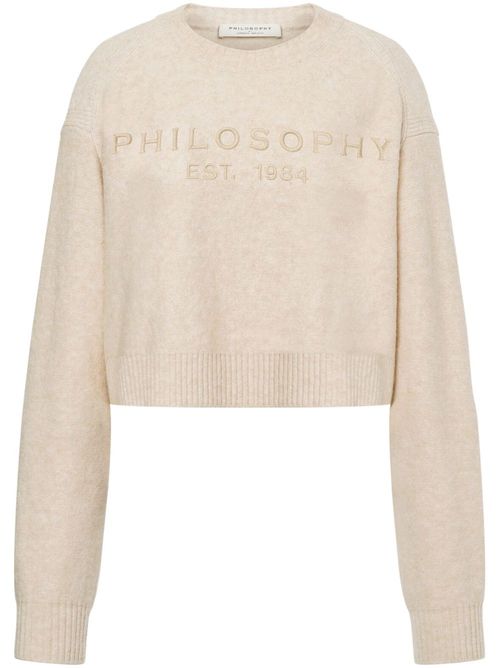 Logo-embroidered cropped jumper - Neutrals