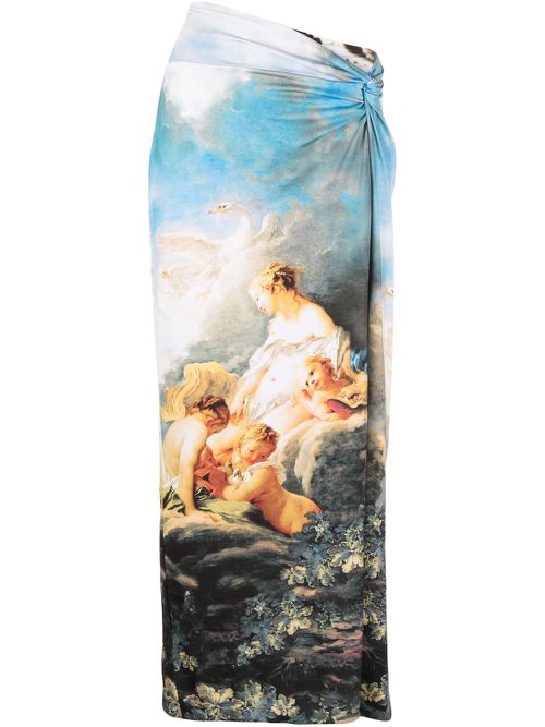 Painting-print asymmetric skirt - Blue