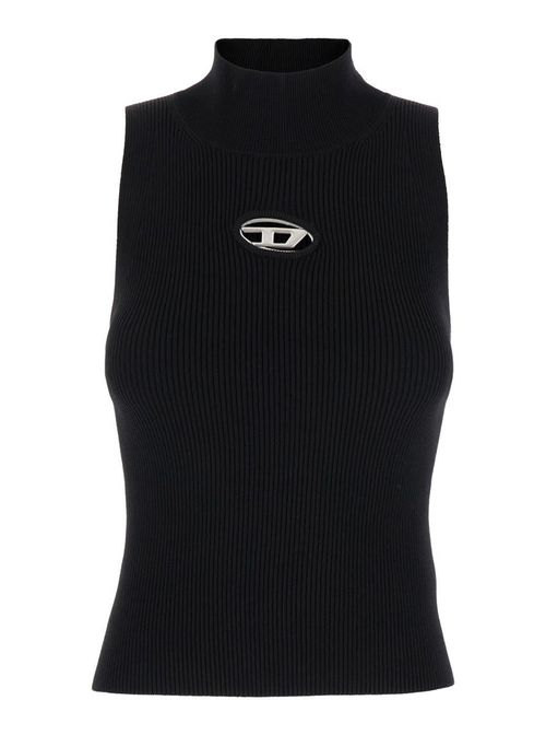 Black Tank Top With D Logo Cut-Out In Ribbed Jersey Woman
