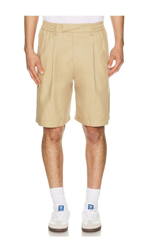 Bound Wide Pleated Cotton Short in Brown. S. Also in M, L, XL/1X