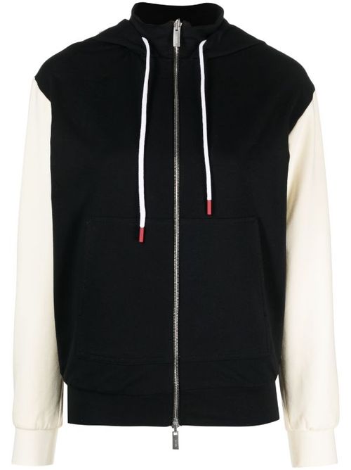 Stretch-Cotton Color-Block Hoodie — Black
