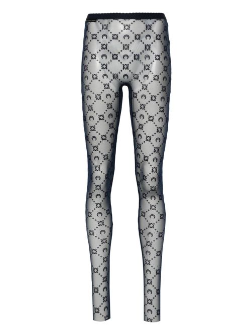 Moonogram-flocked mesh tights - Blue