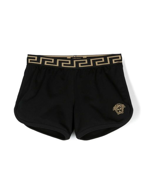 Greca-waistband cotton shorts - Black