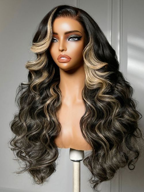 UNice 7x5 Bye Bye Slip™ Lace Black With Blonde Face-Framing Highlights Body Wave Wig with Side Part Bang