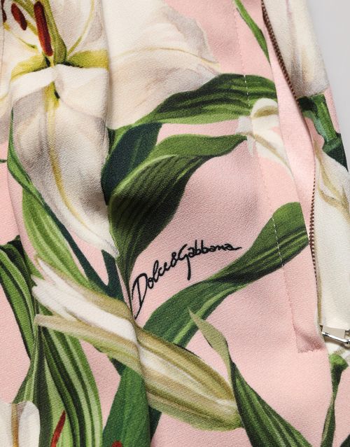 Lilium Print High-Waist Silk Skirt — Pink