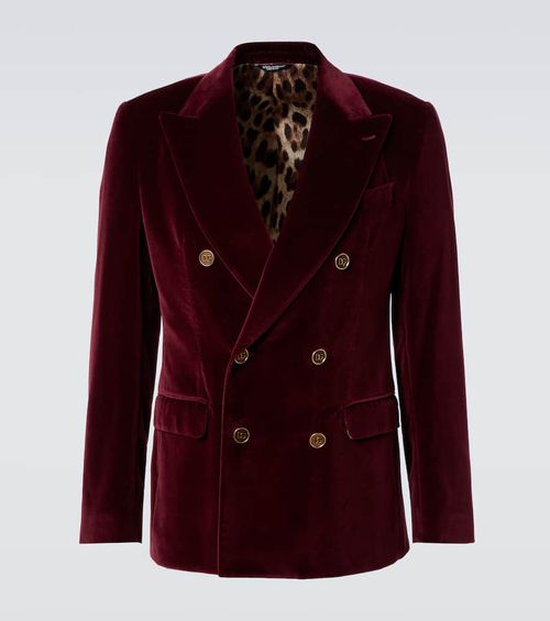 Double-breasted cotton velvet blazer