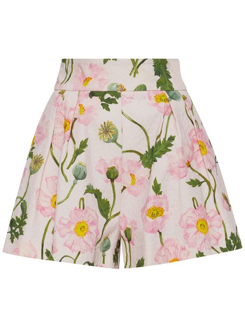 Poppy-print cloqué shorts - Pink