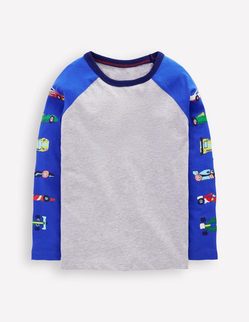 Printed Sleeve Raglan T shirt Racing Cars