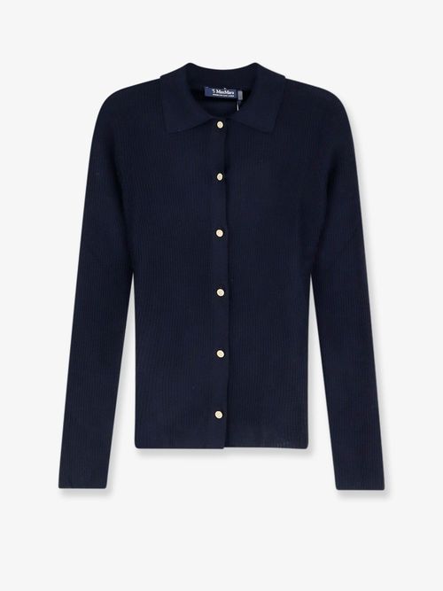 Virgin Wool Ribbed Cardigan — Navy