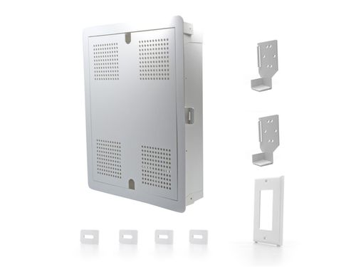 In Wall Connected Media Box with Magnetic Cover - Recessed TV Outlet Box with Built-In Duplex Surge Protector Receptacle, High-Speed Connect