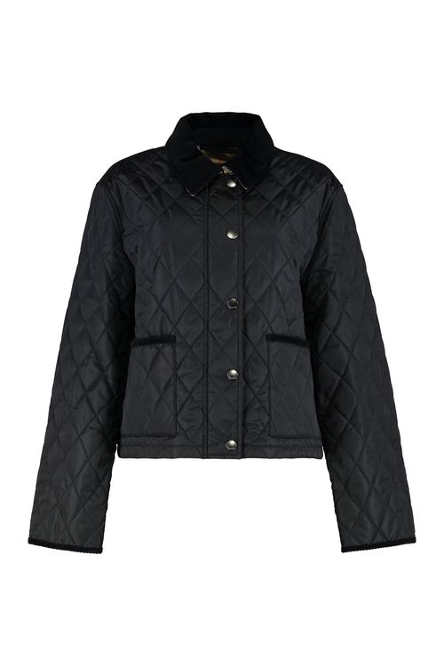 Cropped Nylon Quilted Padded Jacket with Check Lining