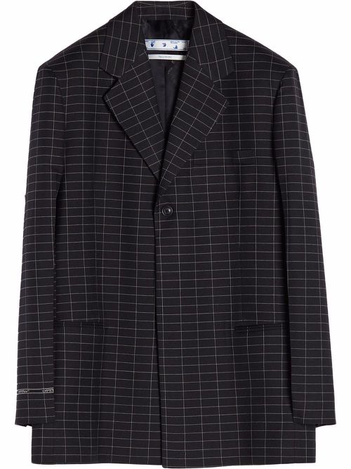 Check-pattern single-breasted blazer - Black