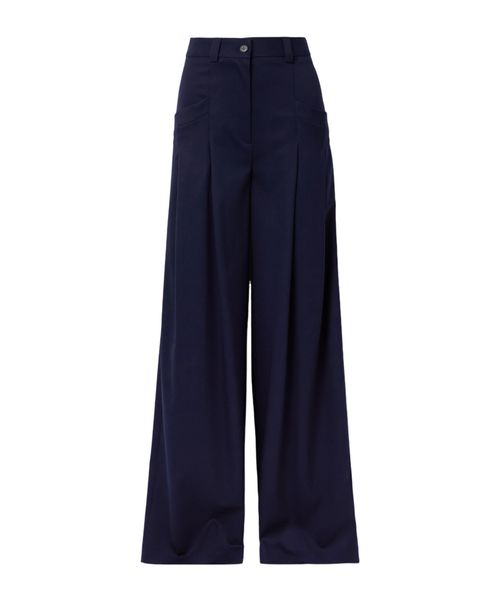 Pleated wool blend wide-leg pants