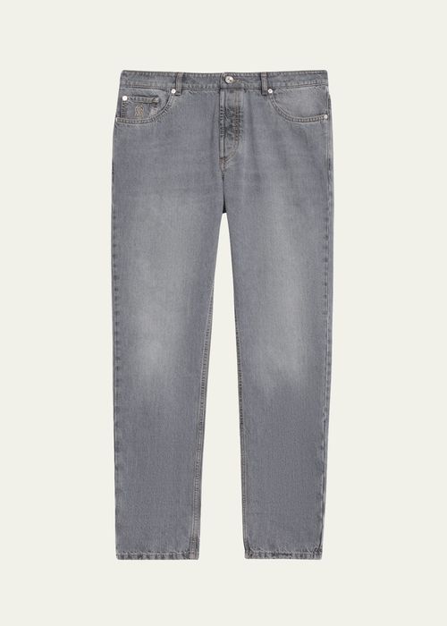 Men's Straight-Leg Grey Denim 5-Pocket Pants