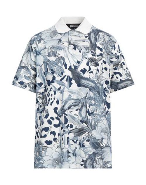 Just Cavalli Man Polo shirt Slate blue Size L Cotton, Viscose, Polyamide, Elastane