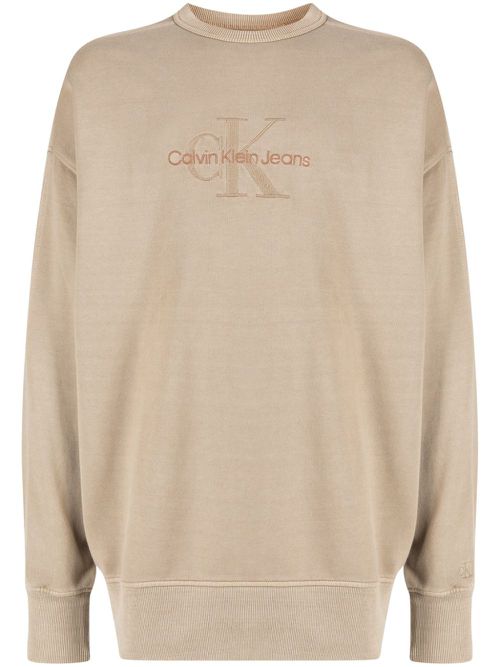 Logo-embroidered crew-neck sweatshirt - Neutrals