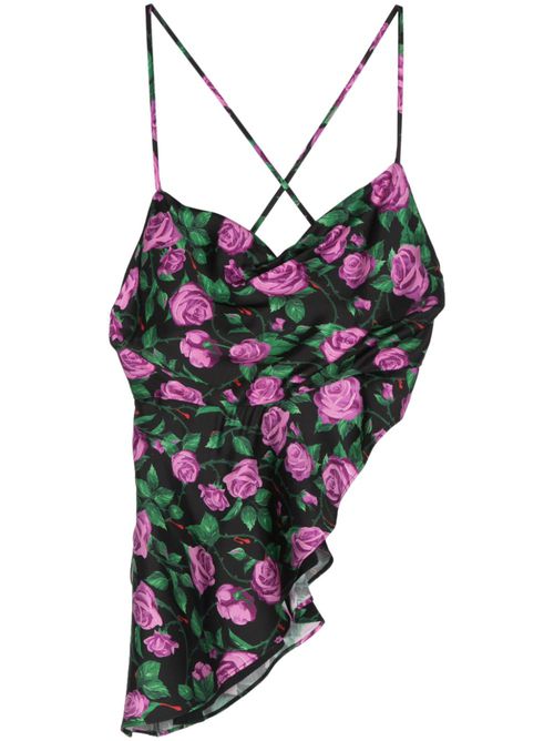Floral asymmetric tank top - Black
