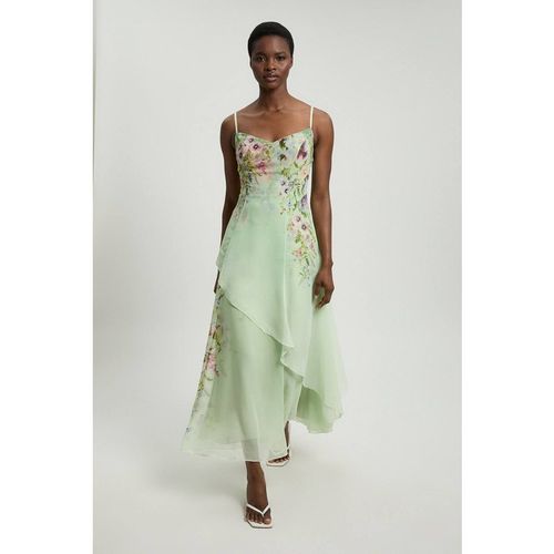 Karen Millen Women's Chiffon Floral Print Strappy Woven Maxi Dress in Sage