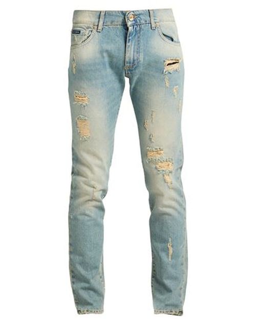 Man Jeans Blue Size 36 Cotton, Leather