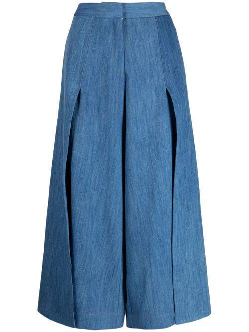 High-waisted cropped trousers - Blue