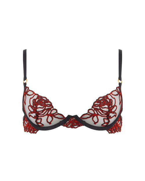 Bluebella Malina Sheer Floral Bra Black/Red