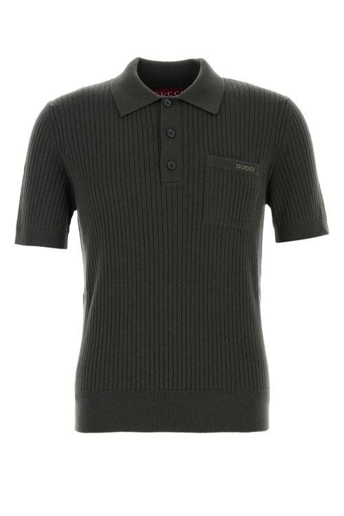 Ribbed Wool-Cashmere Blend Polo Shirt — Green