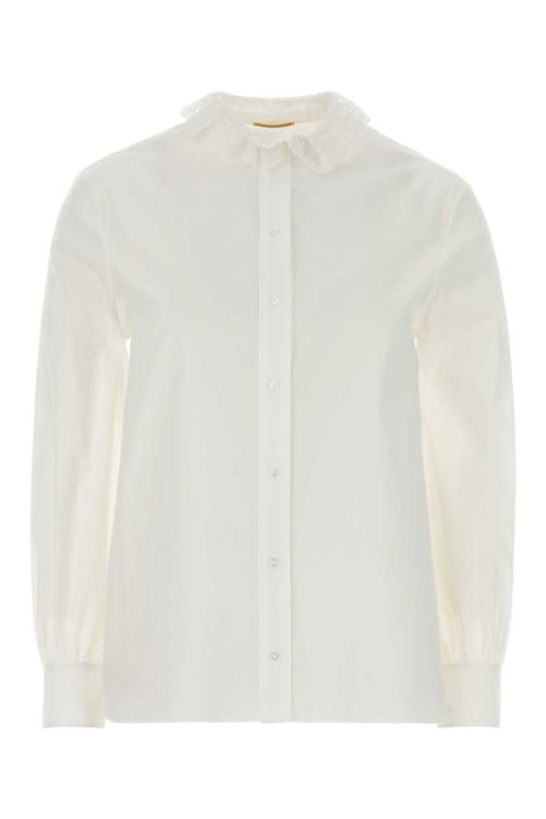 Lace-Collar Poplin Shirt — White
